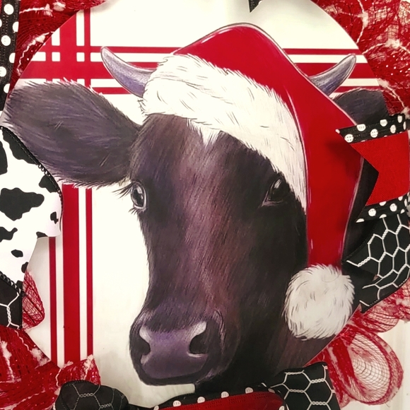 Christmas Cow Wreath Deco Mesh Farmhouse Country 4H - Picture 3 of 5